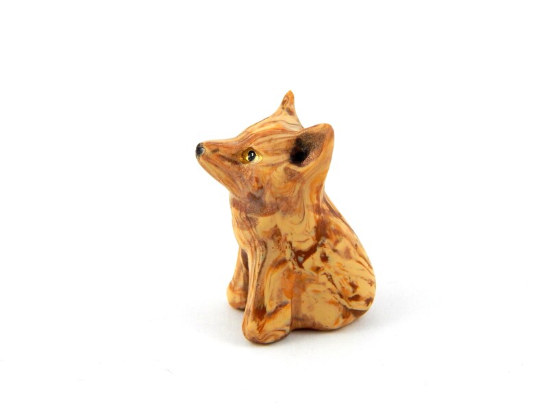 Pocket Pet Faux Wooden Wolf Figurine Woody Wolf Cub Marbled Polymer Clay