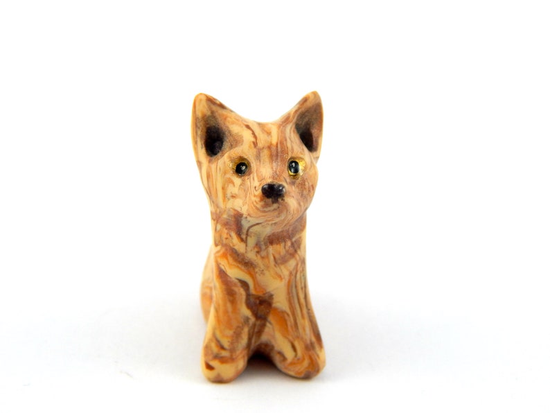 Pocket Pet Faux Wooden Wolf Figurine Woody Wolf Cub Marbled Polymer Clay