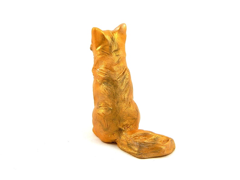 Golden Wolf with Blue Eyes Hand-Sculpted Figurine Polymer Clay Gold Wolf