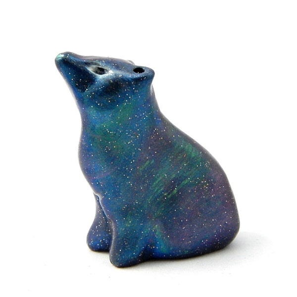 Aurora Bearealis, Polarlichter Bär, Mitternachtsblau Miniatur Stone-Look figürchen Hand Skulpturen aus Polymer Clay