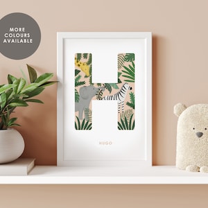 Impressão de carta personalizada | Impressão de nome personalizado | Impressão de quarto infantil | Arte da parede do berçário | Presente para bebê | Estampa Safari Selva
