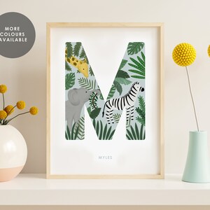 Impresión de letras personalizadas / Impresión de nombre personalizado / Impresión de la habitación de los niños / Arte de la pared del cuarto de niños / Regalo del bebé / Impresión de la selva Safari