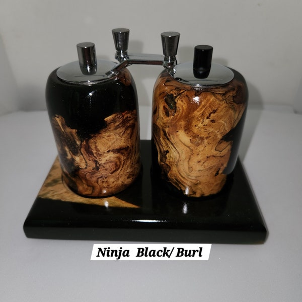 Salt & Pepper Grinders,Dried spices. Wood Burl . Will be restocking end of week with a new color.