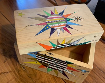 Fun mixed media painted pine box