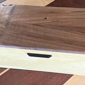Wide Yellow Heart hinged box with Walnut top