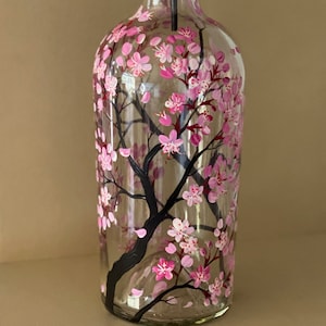 Hand Painted Cherry Blossom Oil Dispenser: Floral Kitchen or Bathroom Decor