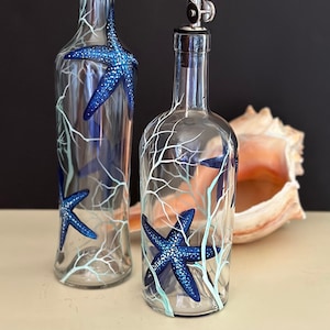Hand Painted Starfish Olive Oil Dispenser: Beach Cottage Kitchen Decor