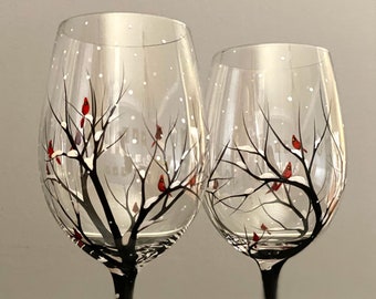 Hand Painted Cardinal Wine Glass: Winter Holiday Stemware - Etsy