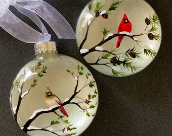 Cardinal Ornament Hand Painted Glass Grief Gift Sentimental Personalized Custom Bird Tree Branches Angel Spiritual Grieving Mourning Loss