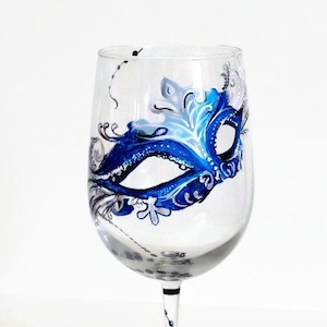 Hand Painted Mardi Gras Wine Glass: Masquerade Mask, New Orleans