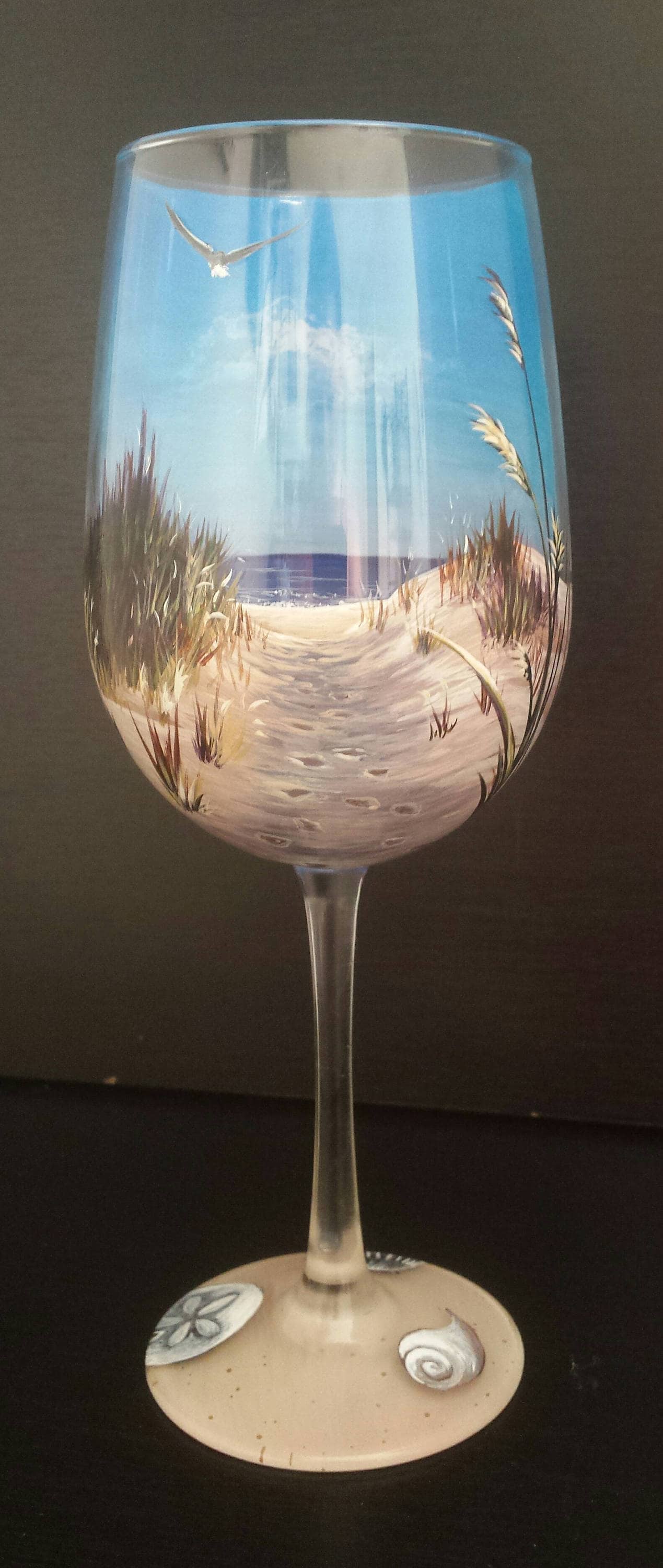 Beach Wine Glass Hand Painted Scene Nautical Footprints in the Etsy