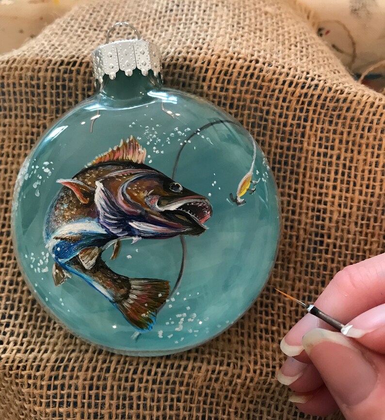 Bass Fishing Christmas Ornament Hand Painted Fish on Glass Etsy