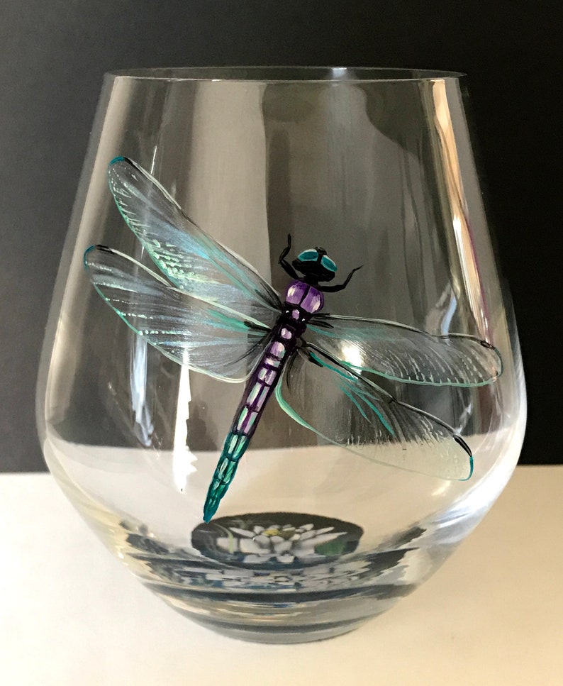 Dragonfly Wine Glass Hand Painted Stemmed Stemless Nature Etsy