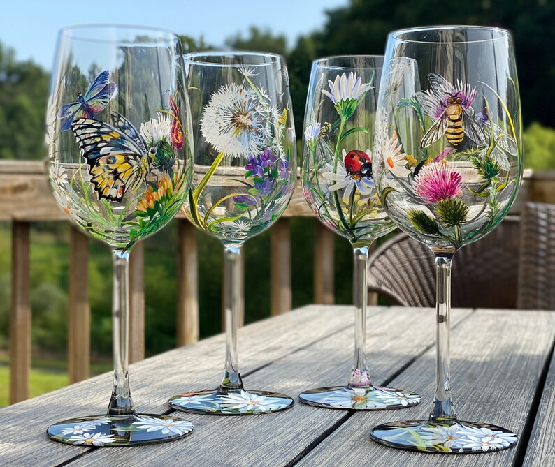 Insect Wine Glass Custom Hand Painted Outdoor Nature | Etsy