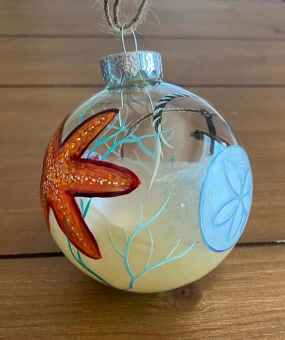 Starfish w/Seashells Florida Hand Painted Glass Christmas Ornament Starfish w/Seashells Florida Hand Painted Glass Christmas Ornament