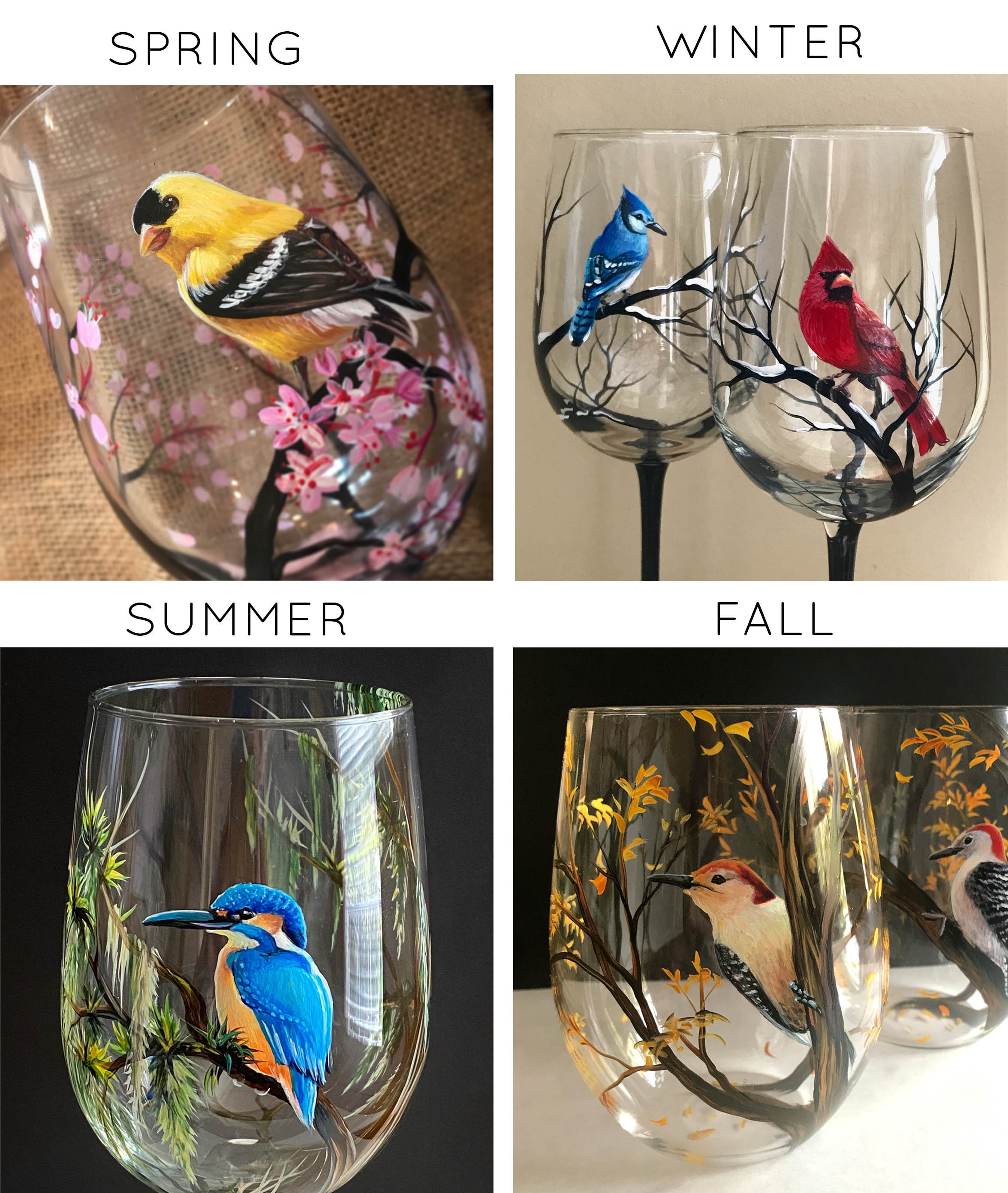 Hand Painted Wine Glass Yellow Finch Wine Glass Bird Wine -    Geschilderde wijnglazen, Flessenwerkjes, Beschilderde wijnflessen