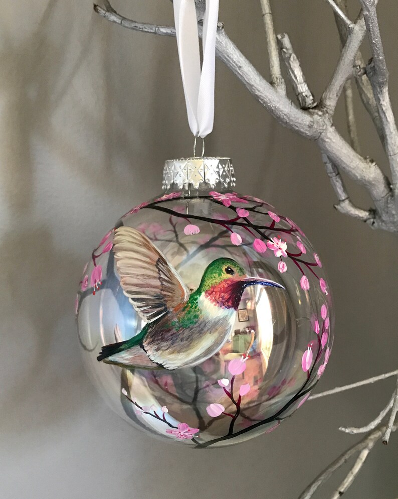 Hummingbird Iridescent Globe Christmas Ornament Hand Painted Etsy