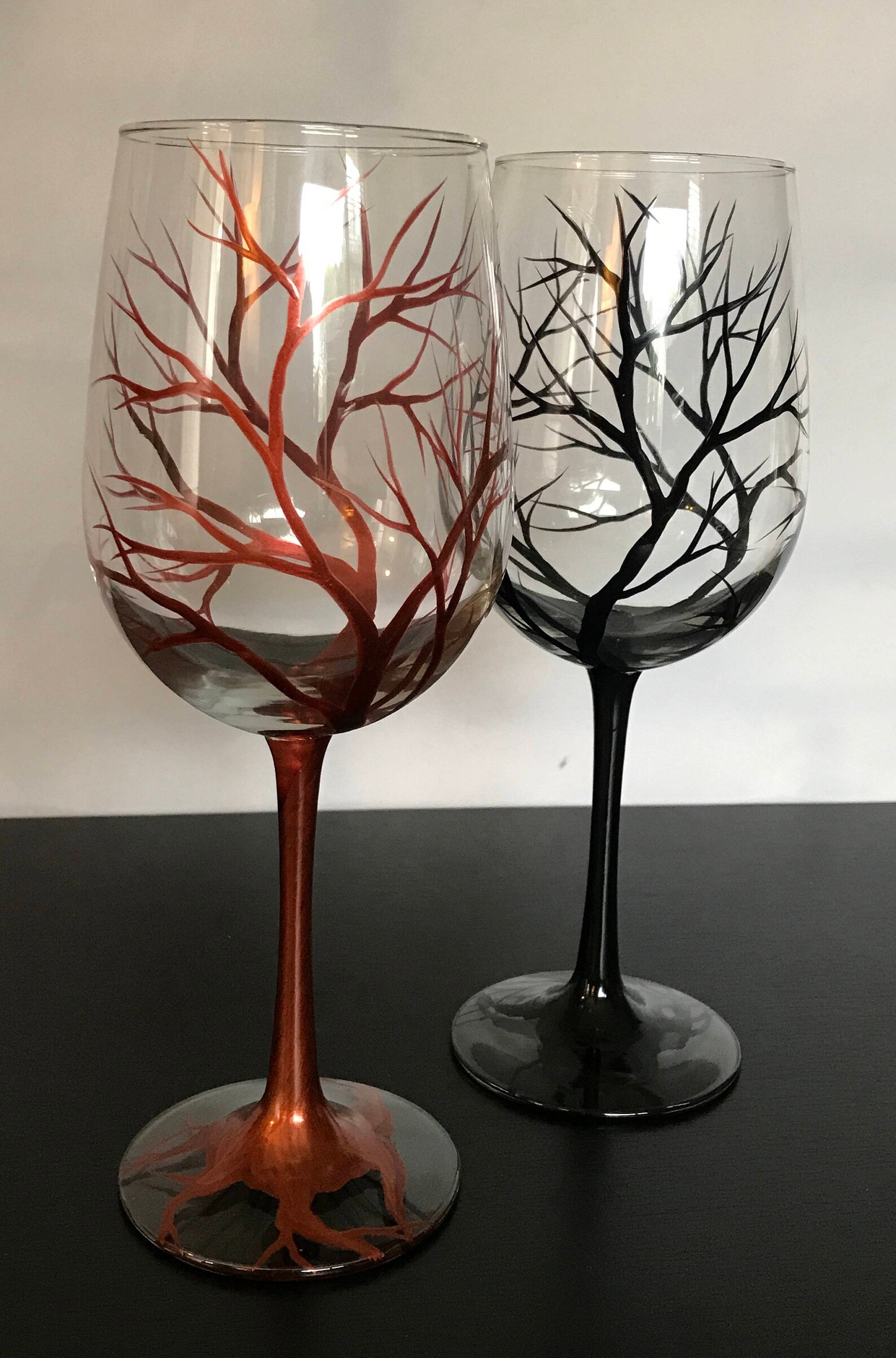 Tree Wine Glass Hand Painted Bare Branches Colorful Funky Etsy