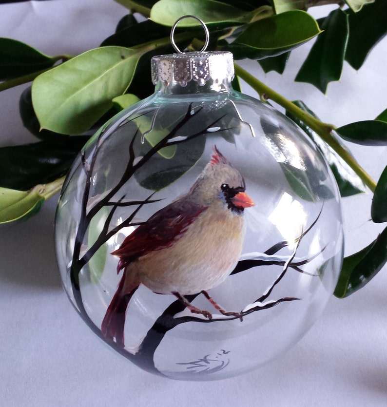 Cardinal Ornament Hand Painted Glass Holiday Christmas Tree Etsy Cardinal Christmas Ornaments