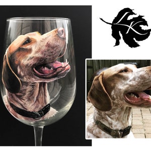 Pet Portrait Hand Painted Glassware Wine Glass Dog Cat Animal Memorial Collectible Unique Gift Beer Mug Personalized Custom from your Photos 18.5 oz White Wine