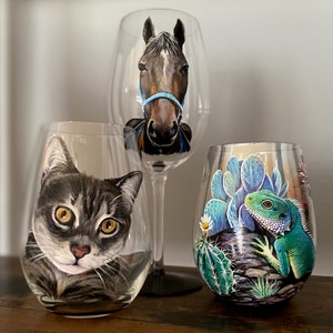 Pet Portrait Hand Painted Glassware Wine Glass Dog Cat Animal Memorial Collectible Unique Gift Beer Mug Personalized Custom from your Photos image 4