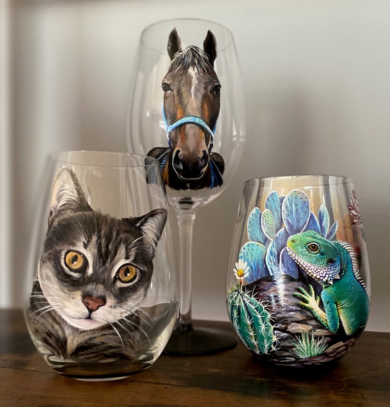 Pet Portrait Hand Painted Glassware Wine Glass Dog Cat Animal Memorial Collectible Unique Gift Beer Mug Personalized Custom from your Photos image 4