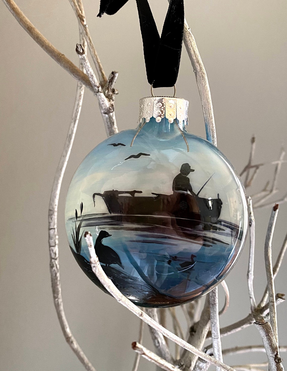Fishing Christmas Ornament Hand Painted Personalized Blue Lake Etsy