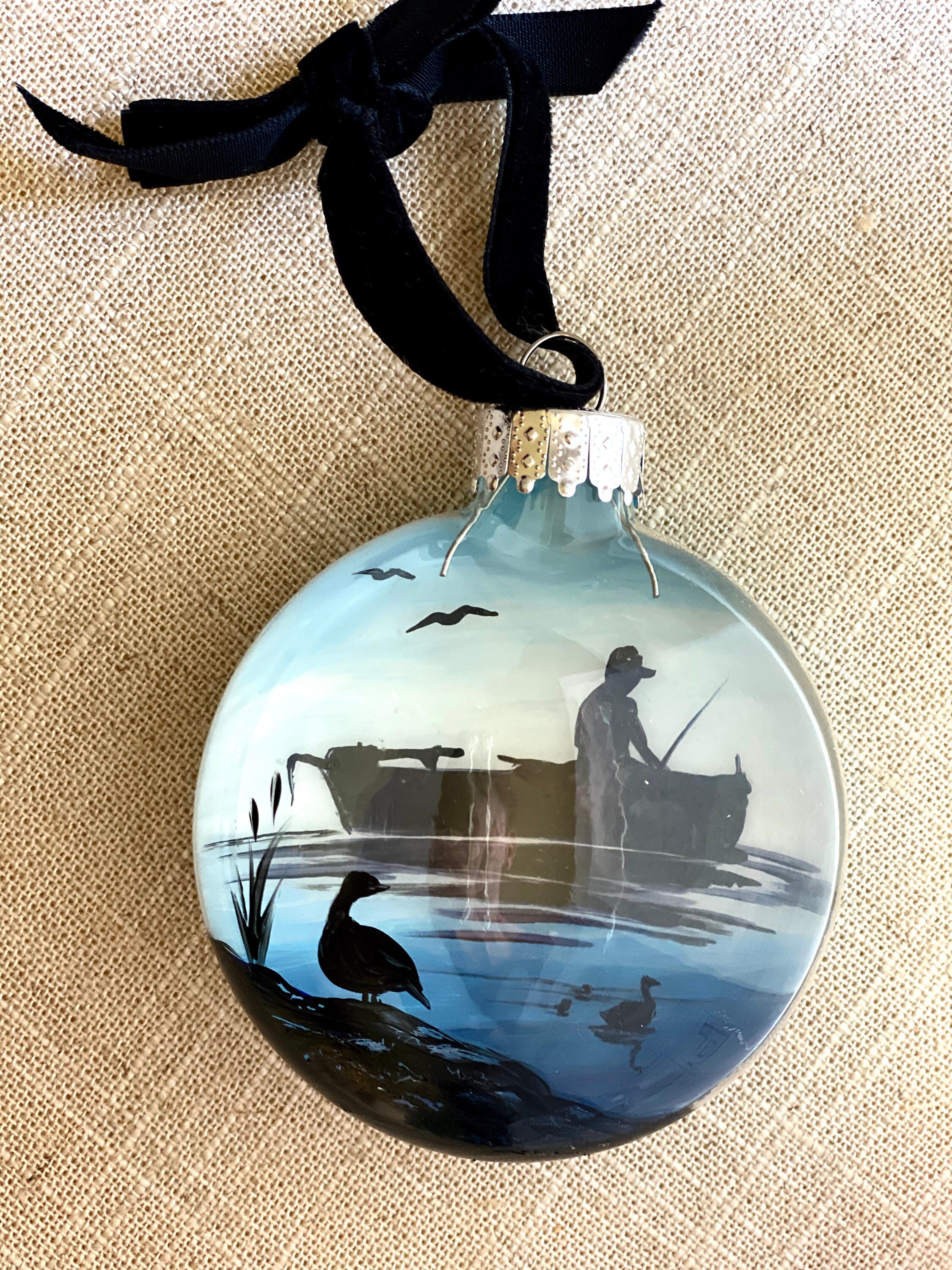 Fishing Christmas Ornament Hand Painted Personalized Blue Lake Etsy