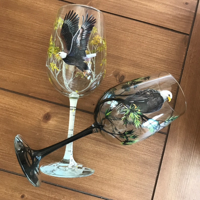 Bald Eagle Hand Painted Pilsner Beer Glass American Bird Etsy