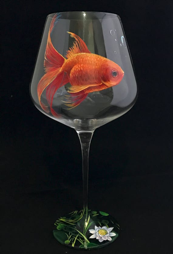 Gold Fish Wine Glass Hand Painted Aquarium Orange Japan Pond Etsy