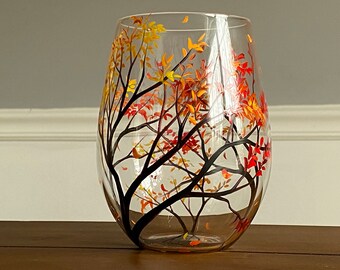 Verres à vin sans pied peints à la main Four Seasons, simples OU