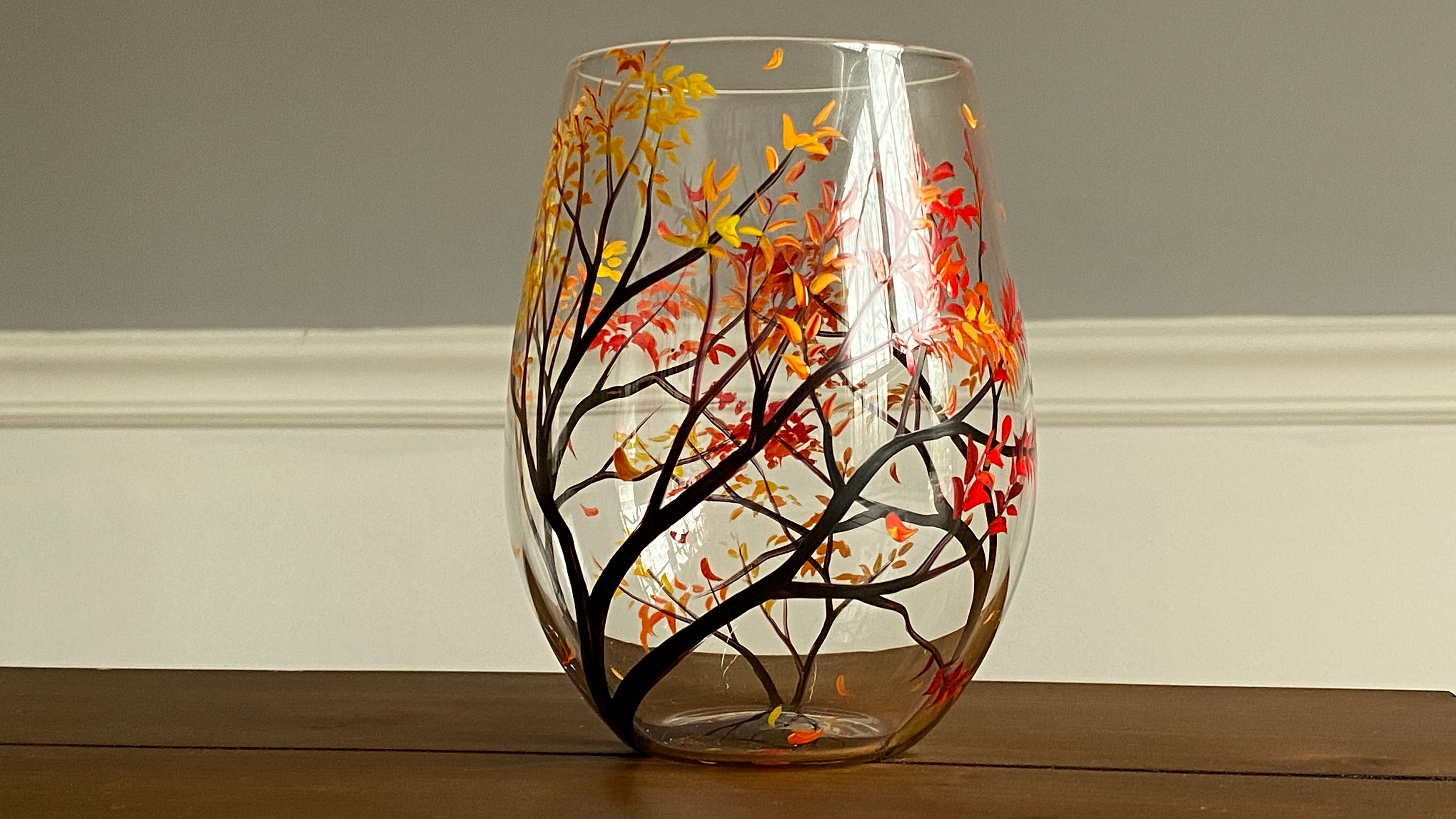Four Seasons Tree Wine Glasses Spring Summer Winter Fall Set of