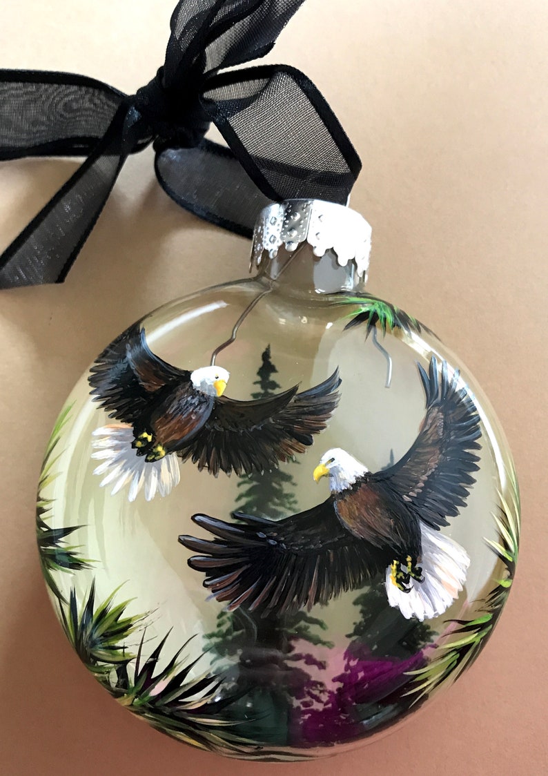 Bald Eagle Hand Painted Glass Ornament Lake Northern Woodland Etsy