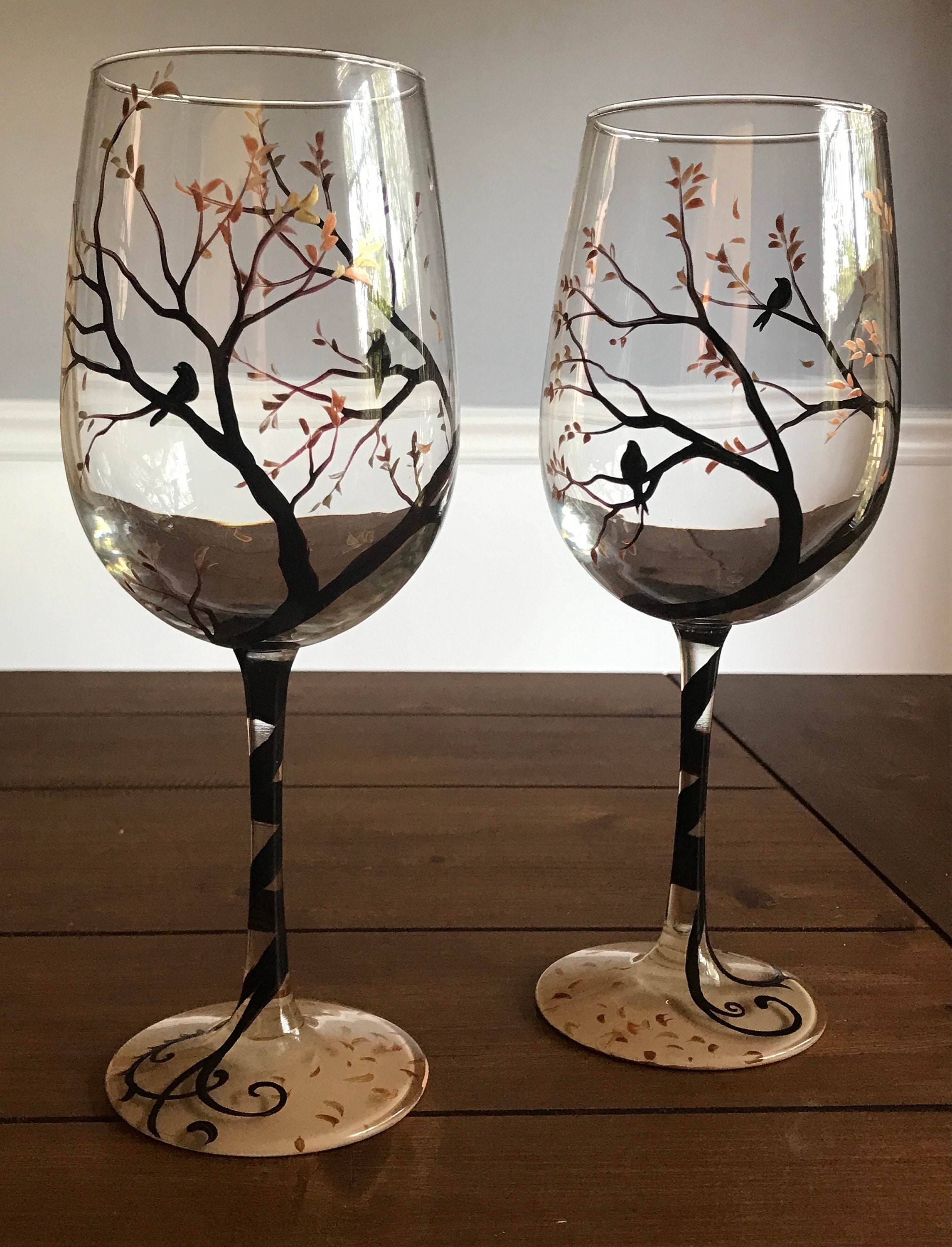 Holiday Pine Branches and Berries Hand Painted Wine Glasses -    Painted wine glasses, Wine glass crafts, Hand painted wine glasses
