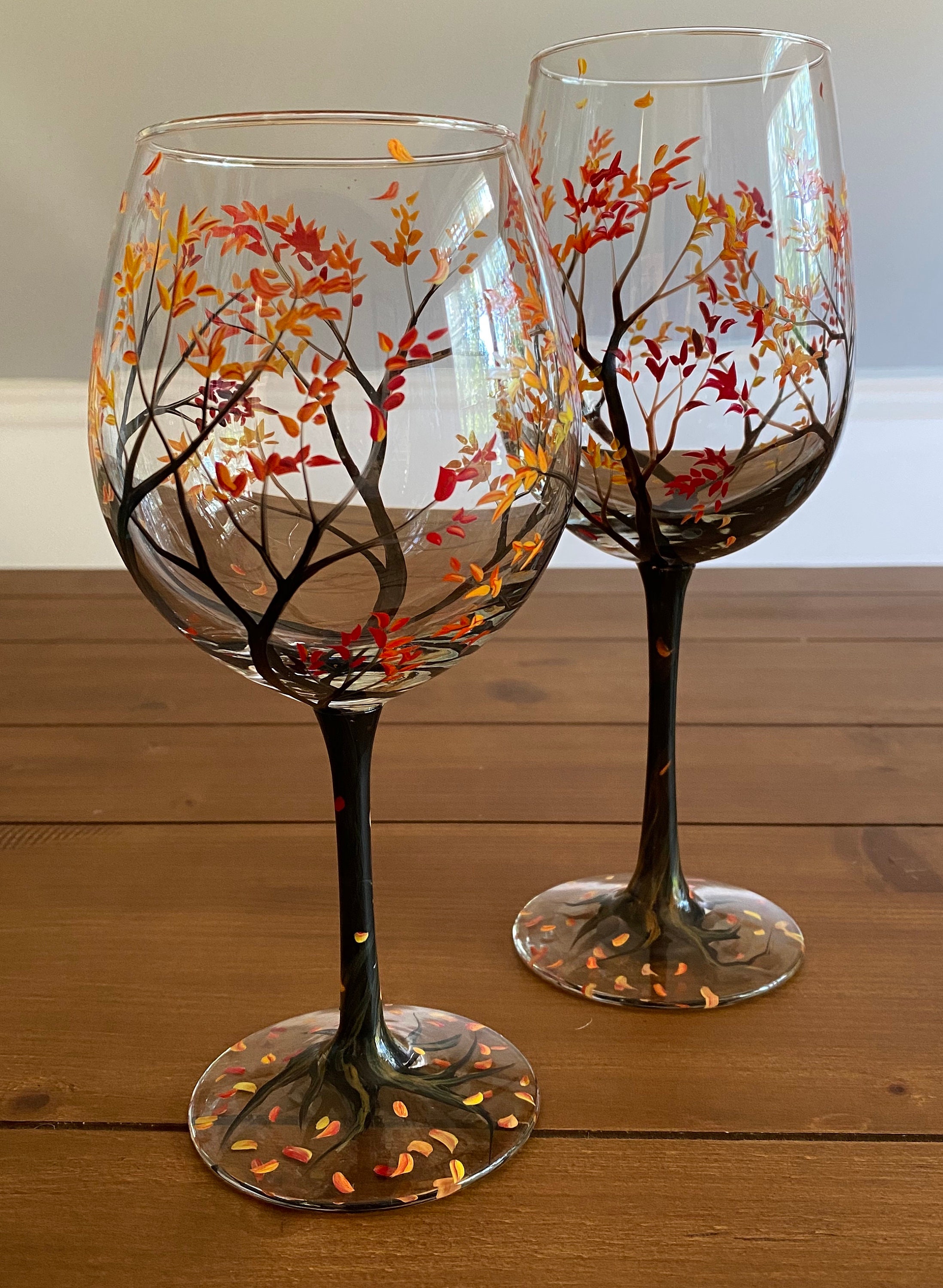 Hand Painted Wine Glass Colorful Four Seasons Tree Wine Glass Hand Painted  Colorful Tree Painted Glass 