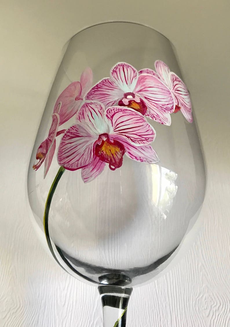 Orchid Hand Painted Wine Glass Flower Tropical Wedding Etsy