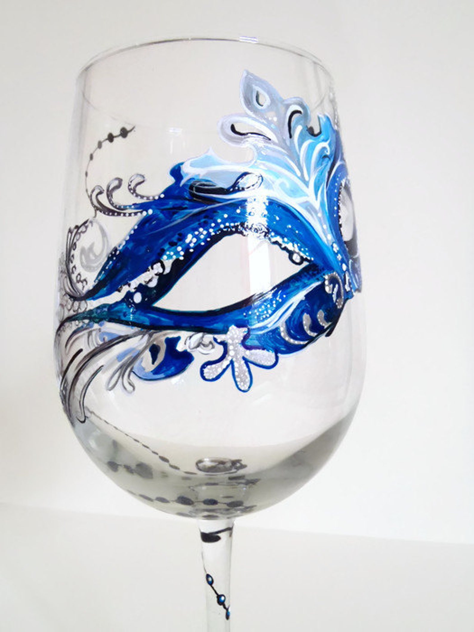 Mardi Gras Wine Glass Hand Painted Mask Fat Tuesday Masquerade Etsy