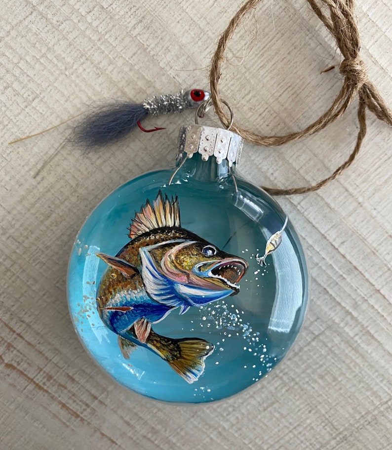 Bass Fishing Christmas Ornament Hand Painted Fish on Glass Etsy