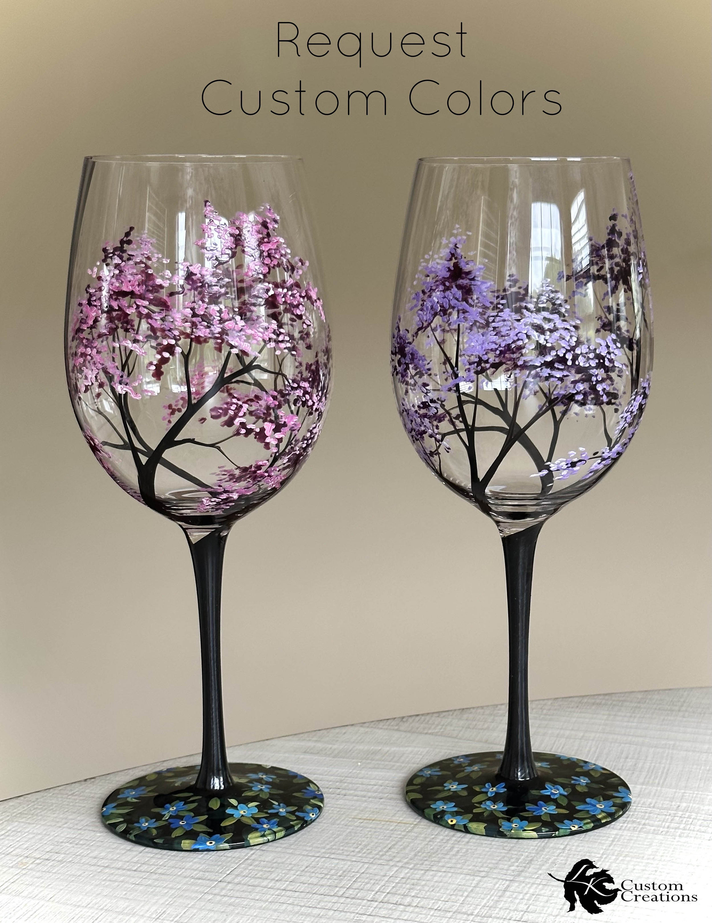 ART & ARTIFACT Four Seasons Tree Wine Glasses Set of 4 Unique Hand Painted  Wine Glasses with Stem, 10 Inch, 22 Ounce