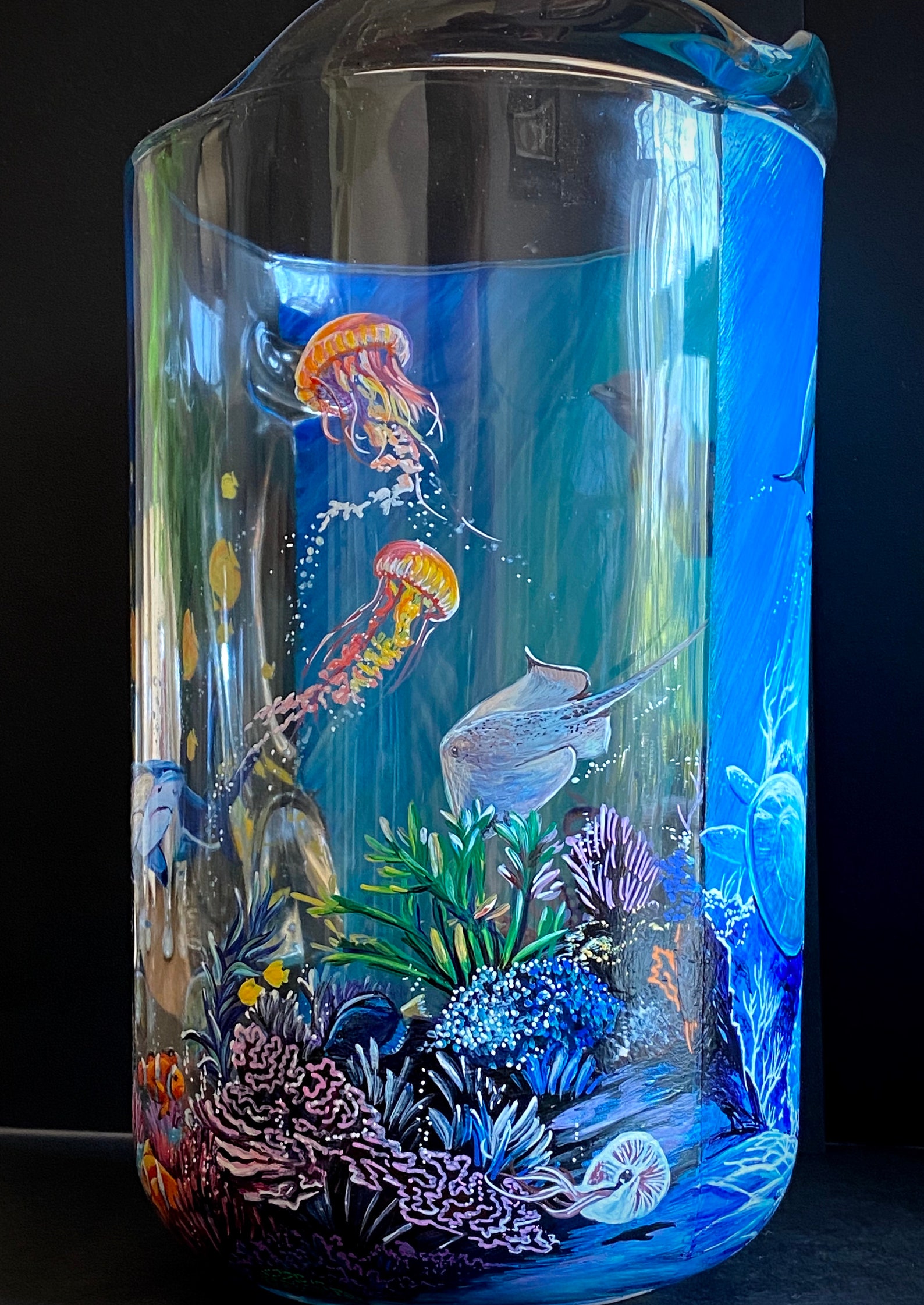 Ocean Themed Glass Pitcher Hand Painted Aquatic Underwater Etsy