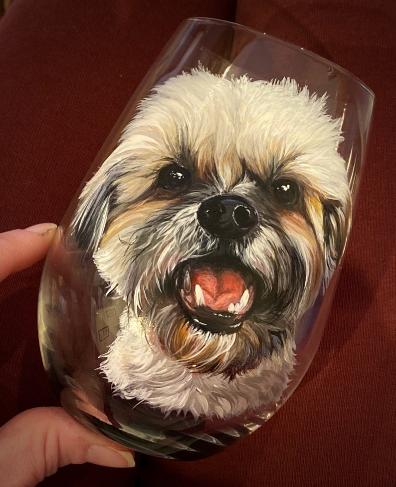 Pet Portrait Hand Painted Glassware Wine Glass Dog Cat Animal Memorial Collectible Unique Gift Beer Mug Personalized Custom from your Photos image 9