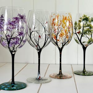 Hand Painted Stemmed Wine Glass Singles OR Set of Four Seasonal Collectible Glassware image 11