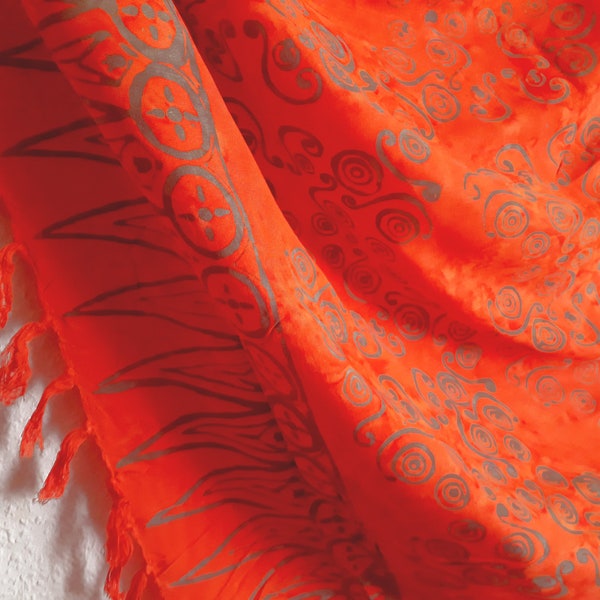 Sarong 1,85 m x 1,15 m, écharpe extra longue Pareo Lunghi écharpe jupe portefeuille spirale orange