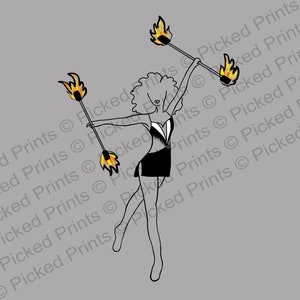 PNG Fire Baton Majorette Sketch Curly Hair Printable File Design for Digital Download Print Your Own Stickers Shirts Mugs Gifts Twirler