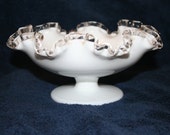 Fenton White Milk Glass 8 quot Ruffled Silvercrest Pedestal Bowl Nut Candy Dish