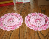Pair of Vintage Crocheted Round Doily Pink and a Variegated Pink