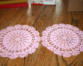 Pair of Vintage Crocheted Round Doily Pink