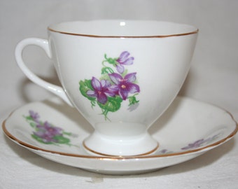 Gladstone Bone China Tea Cup And Saucer Purple Flowers