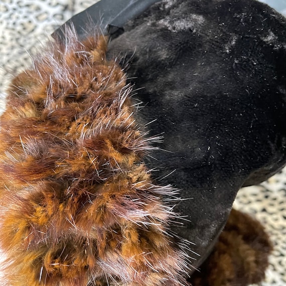 Vintage genuine fur hood brown lace up bow ribbon… - image 8