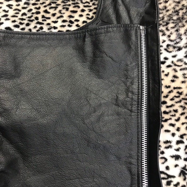 Men\u2019s extra large vintage genuine leather chaps motorcycle biker punk goth Moto heavy duty zipper protective riding gear pants lace up